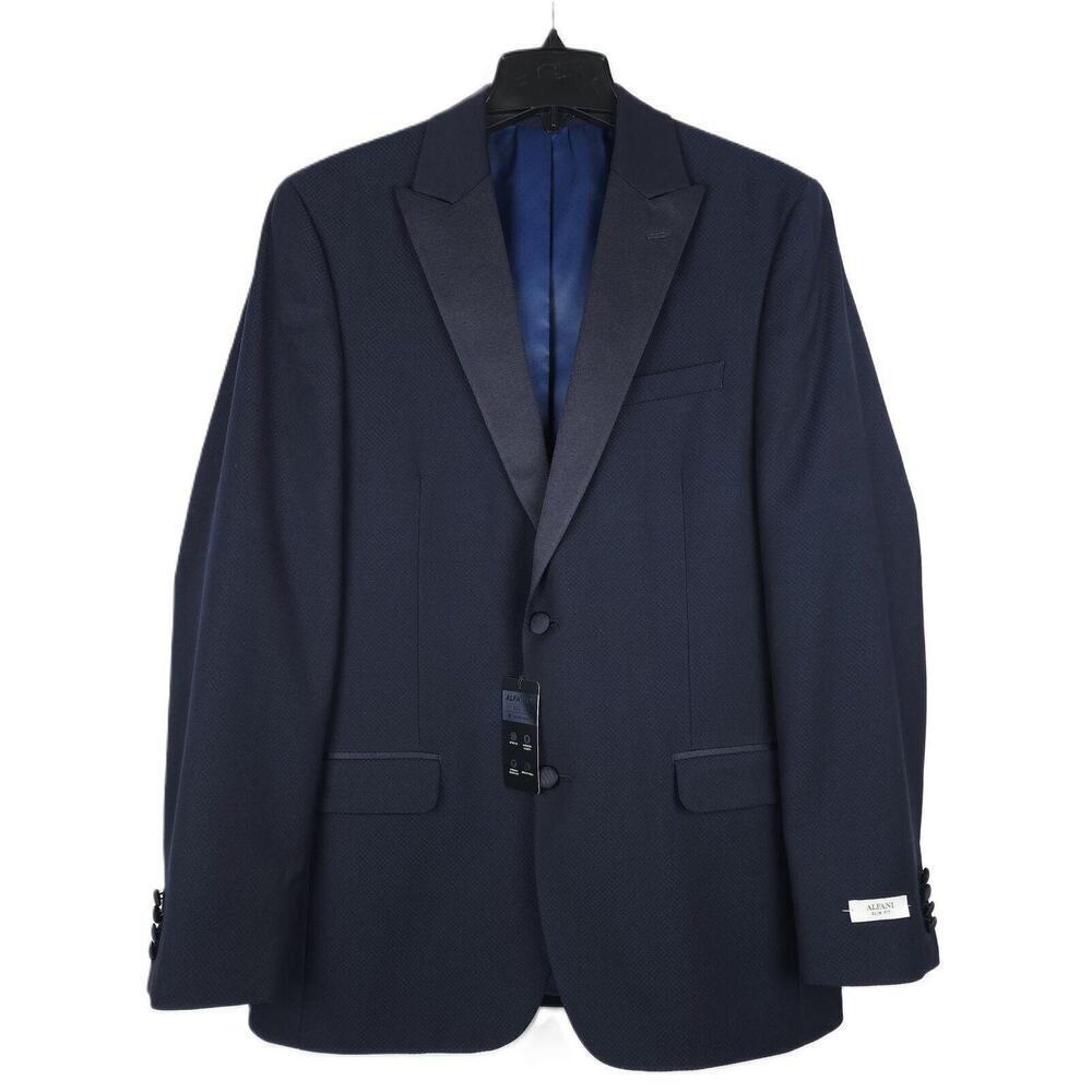 Alfani Men's Slim-Fit Stretch 2-Piece Tuxedo Diamond Grid Navy 38R 30x30 NWT - Picture 2 of 9